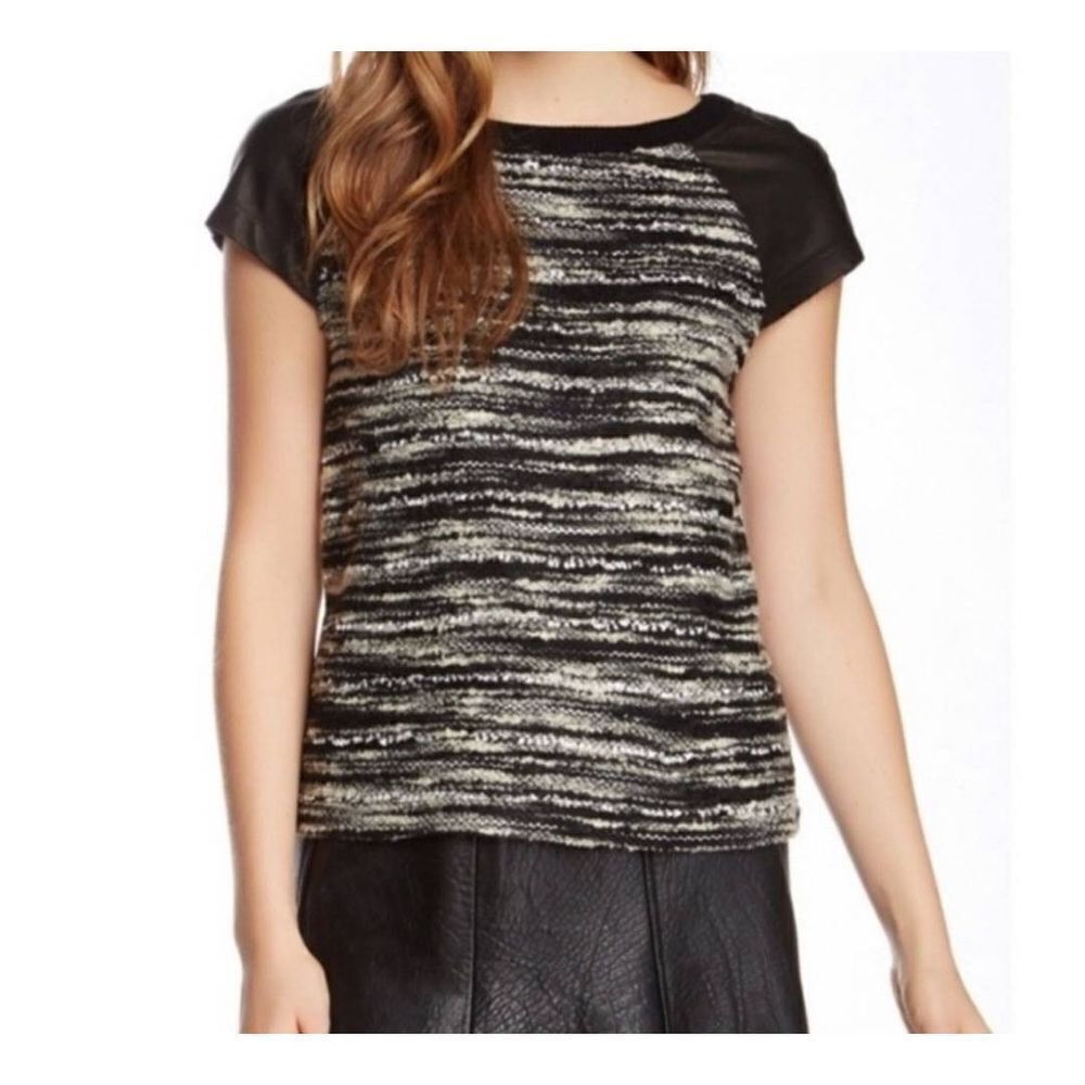 Alice + Olivia Pria Tweed Leather black&white Top sz Small